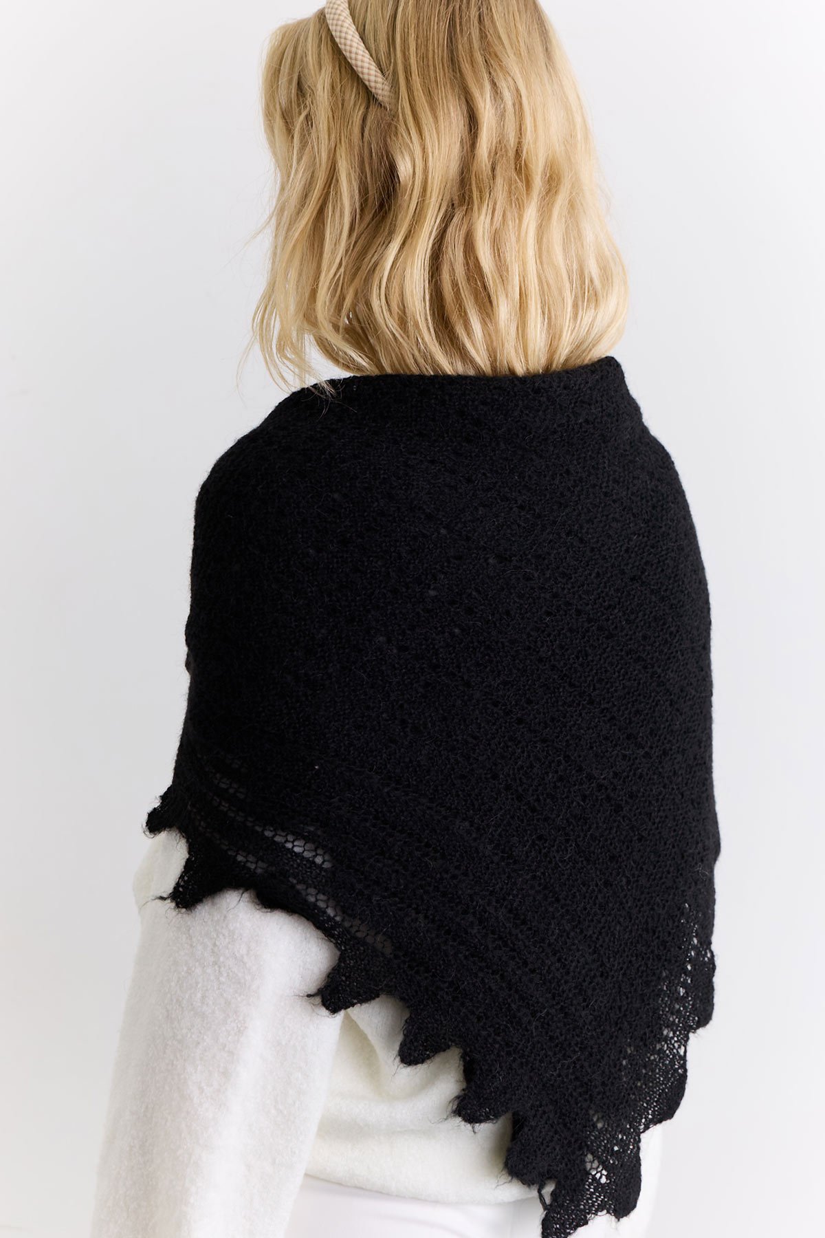 AJUR ÖRGÜ GENİŞ ŞAL SİYAH - 4