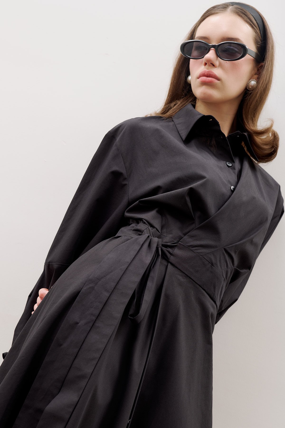 ENYA PLEATED SHIRT DRESS BLACK - 3
