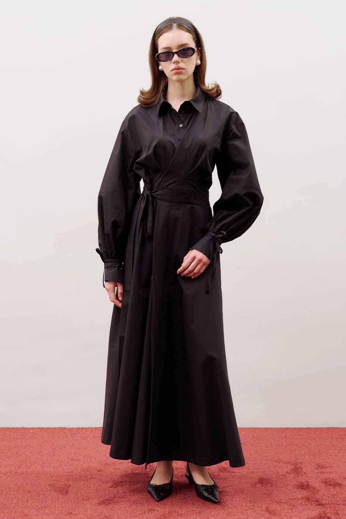 ENYA PLEATED SHIRT DRESS BLACK - 2