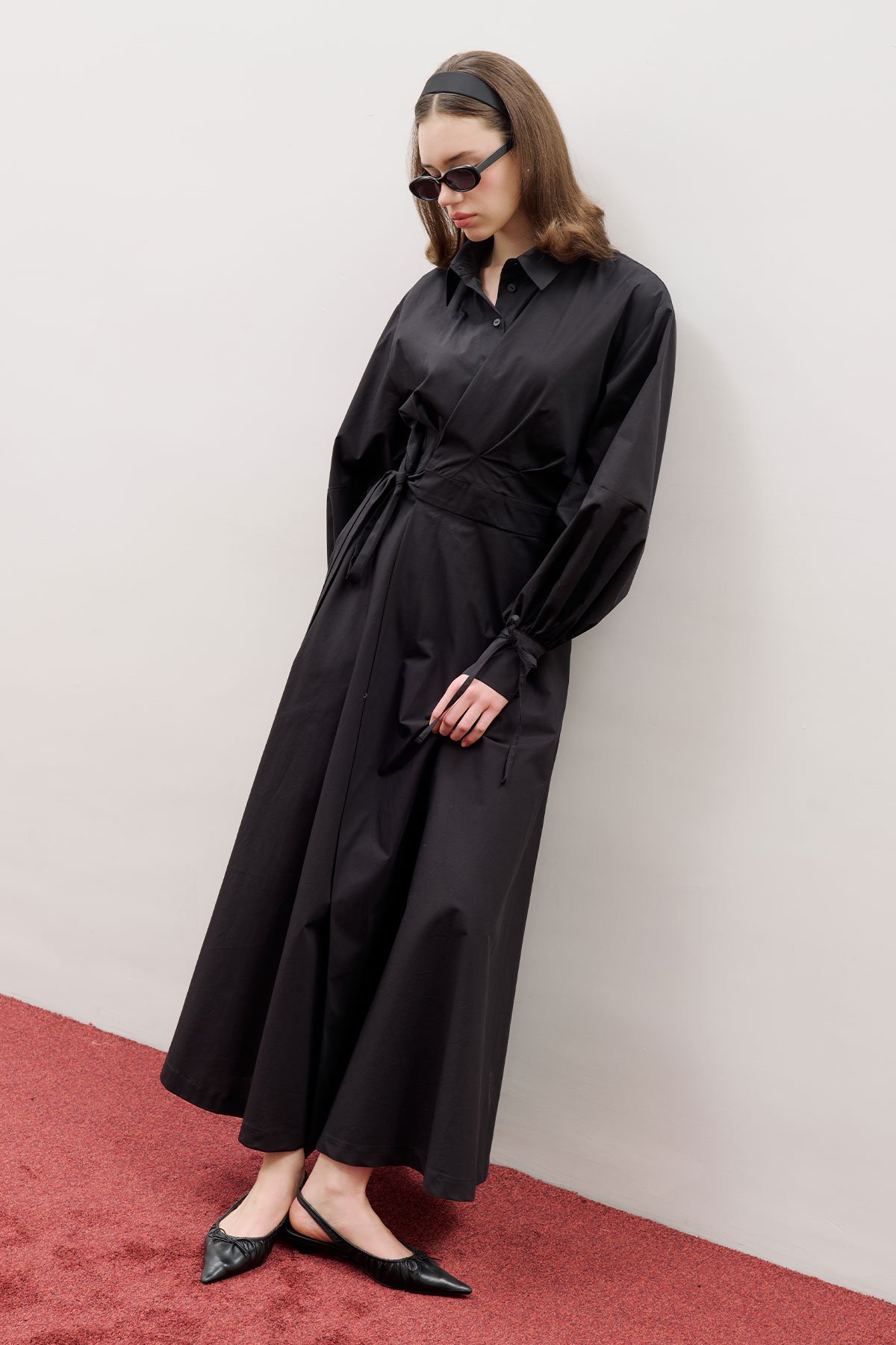 ENYA PLEATED SHIRT DRESS BLACK - 1