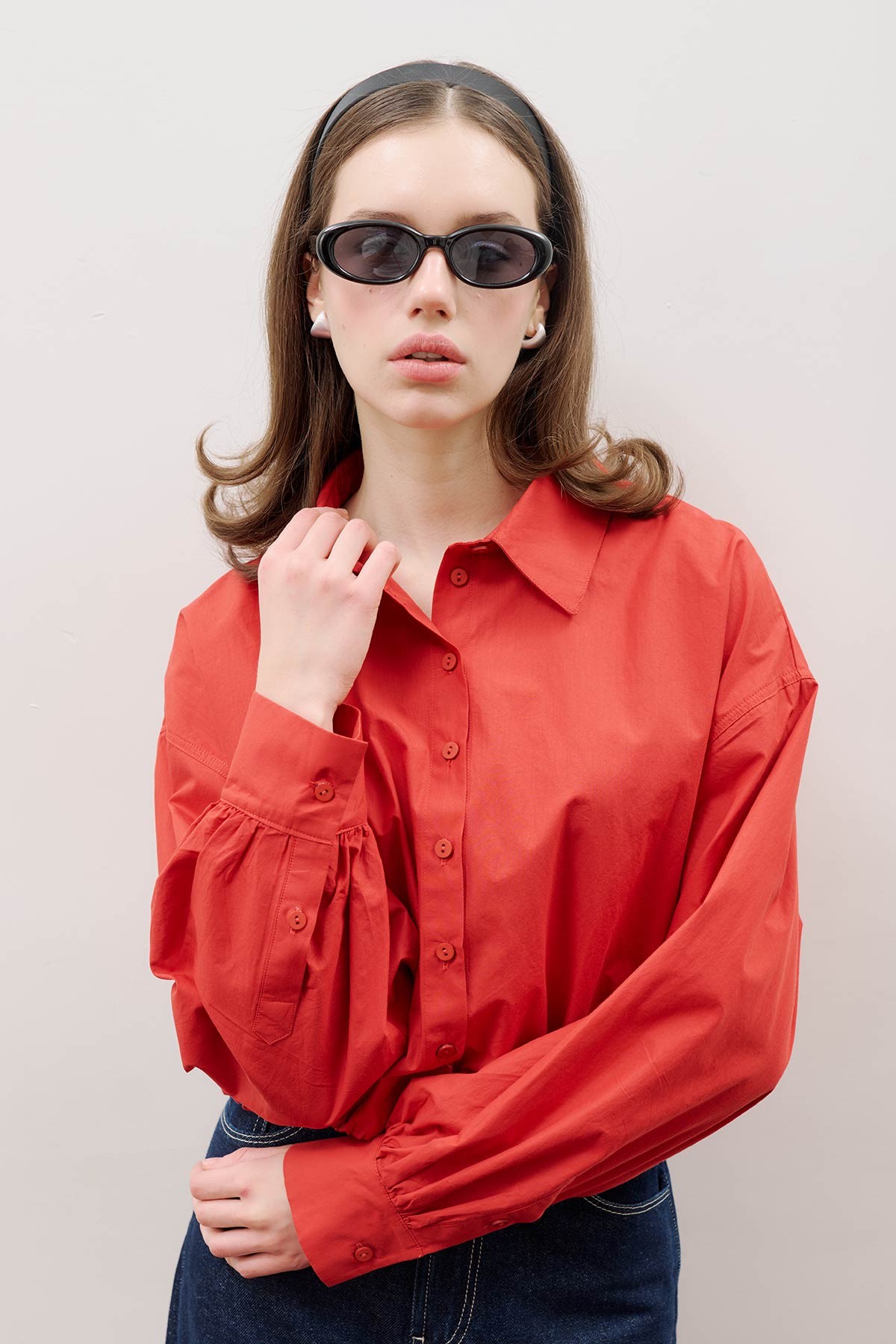 CROP BALON FORM GÖMLEK KIRMIZI