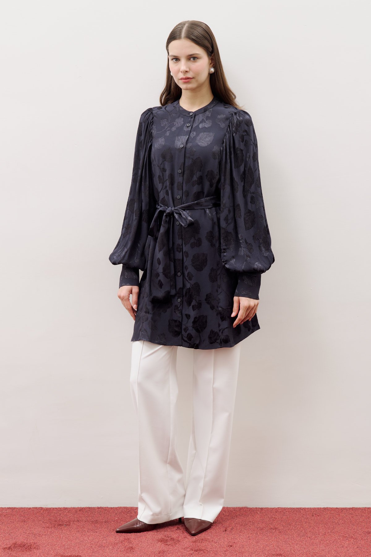 JAKARLI SATEN GÖMLEK LACİVERT - 2