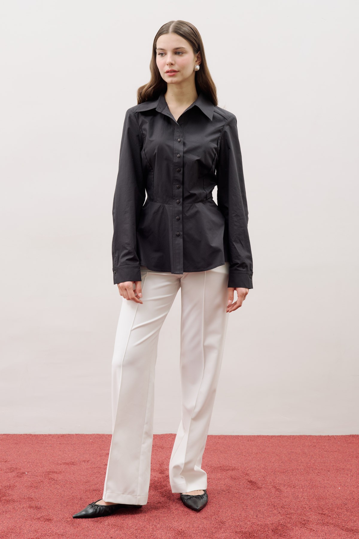 FITTED PEPLUM SHIRT BLACK - 3