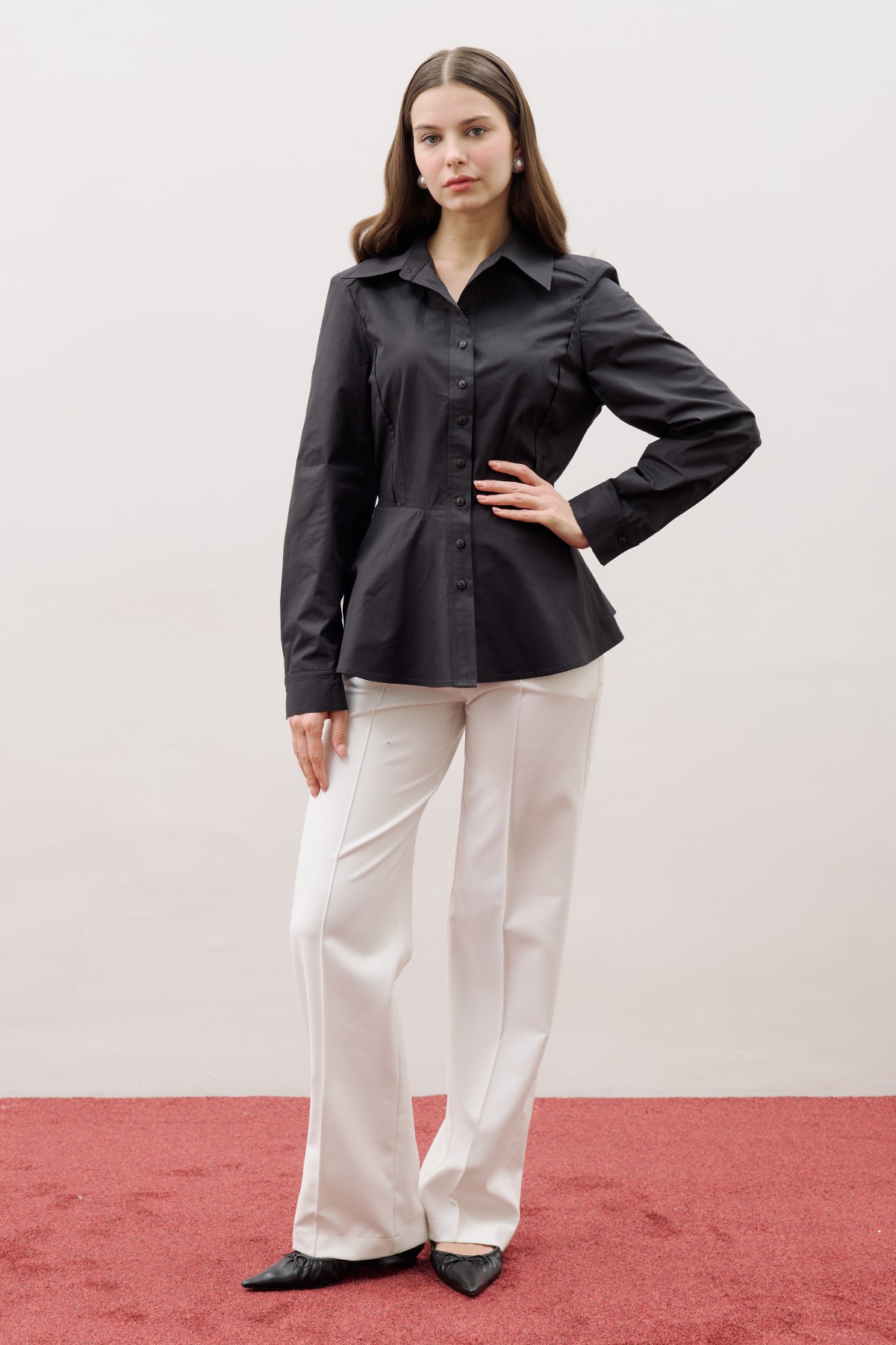 FITTED PEPLUM SHIRT BLACK - 4