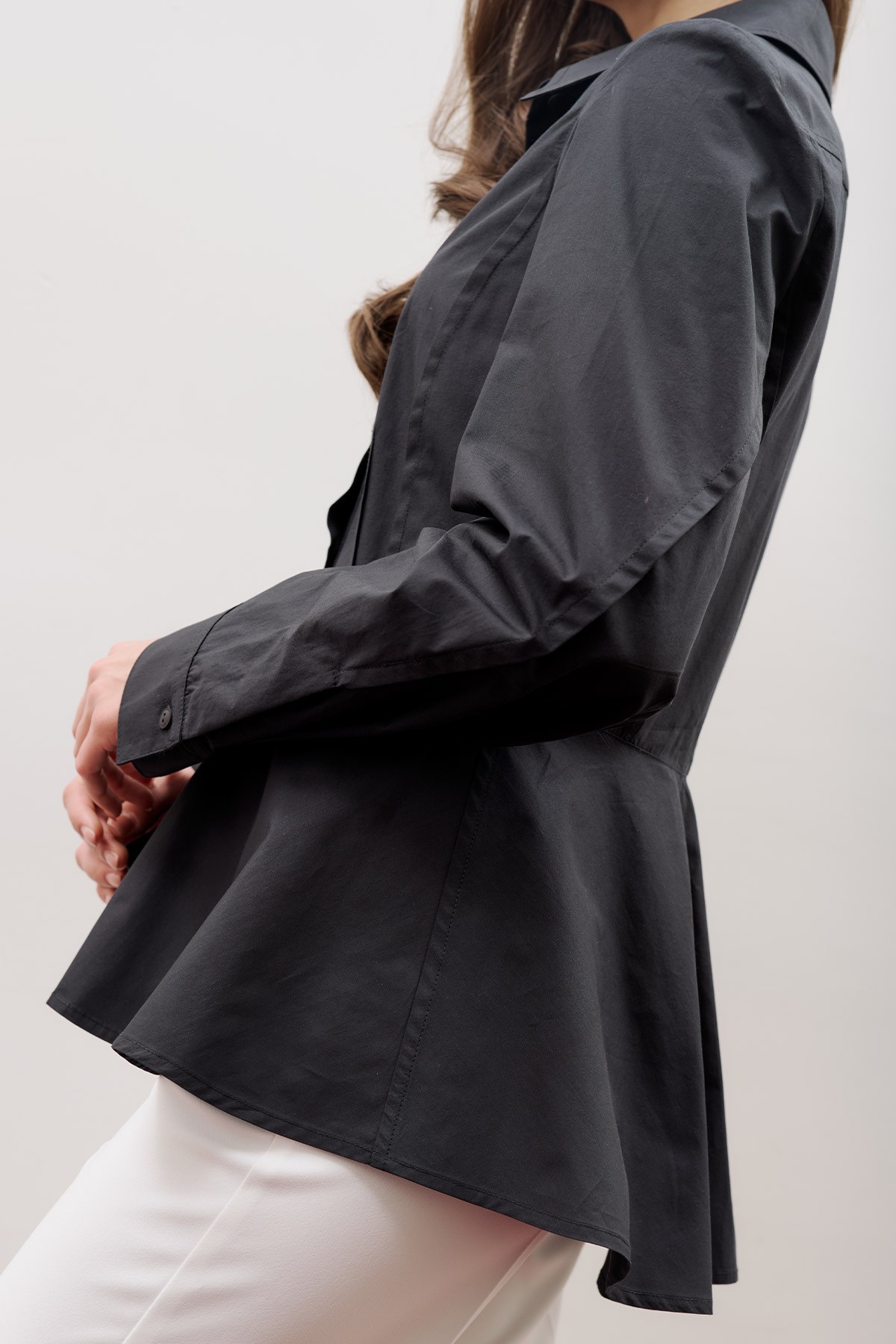 FITTED PEPLUM SHIRT BLACK - 5