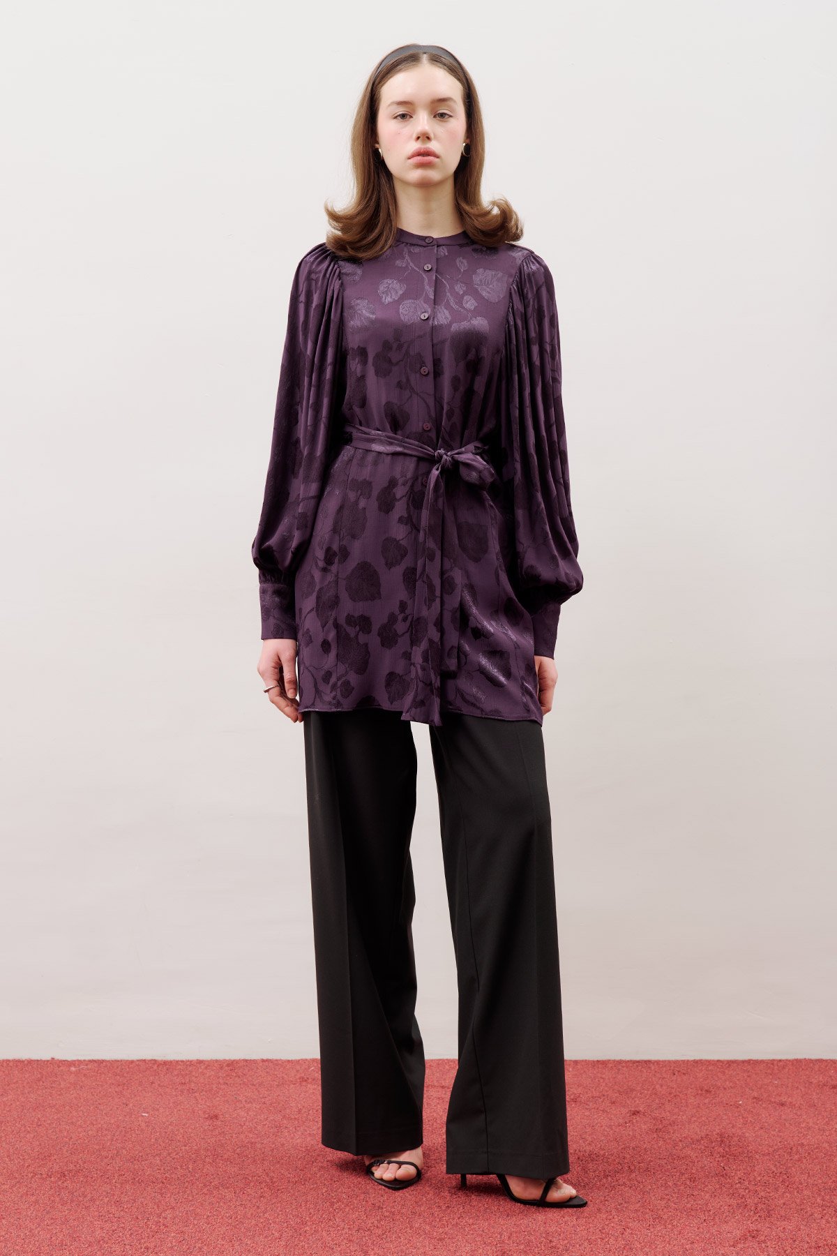 JAKARLI SATEN GÖMLEK MOR