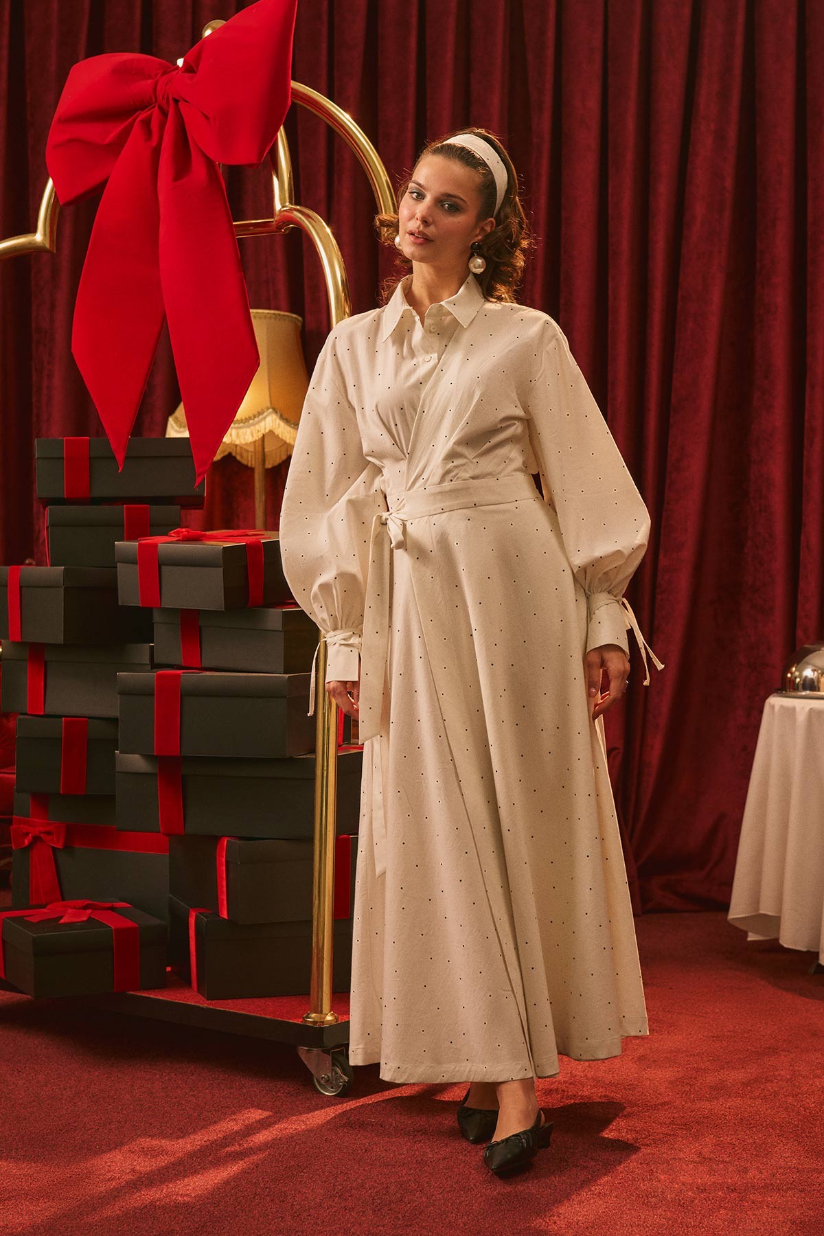 ENYA PLEATED SHIRT DRESS POLKA DOT