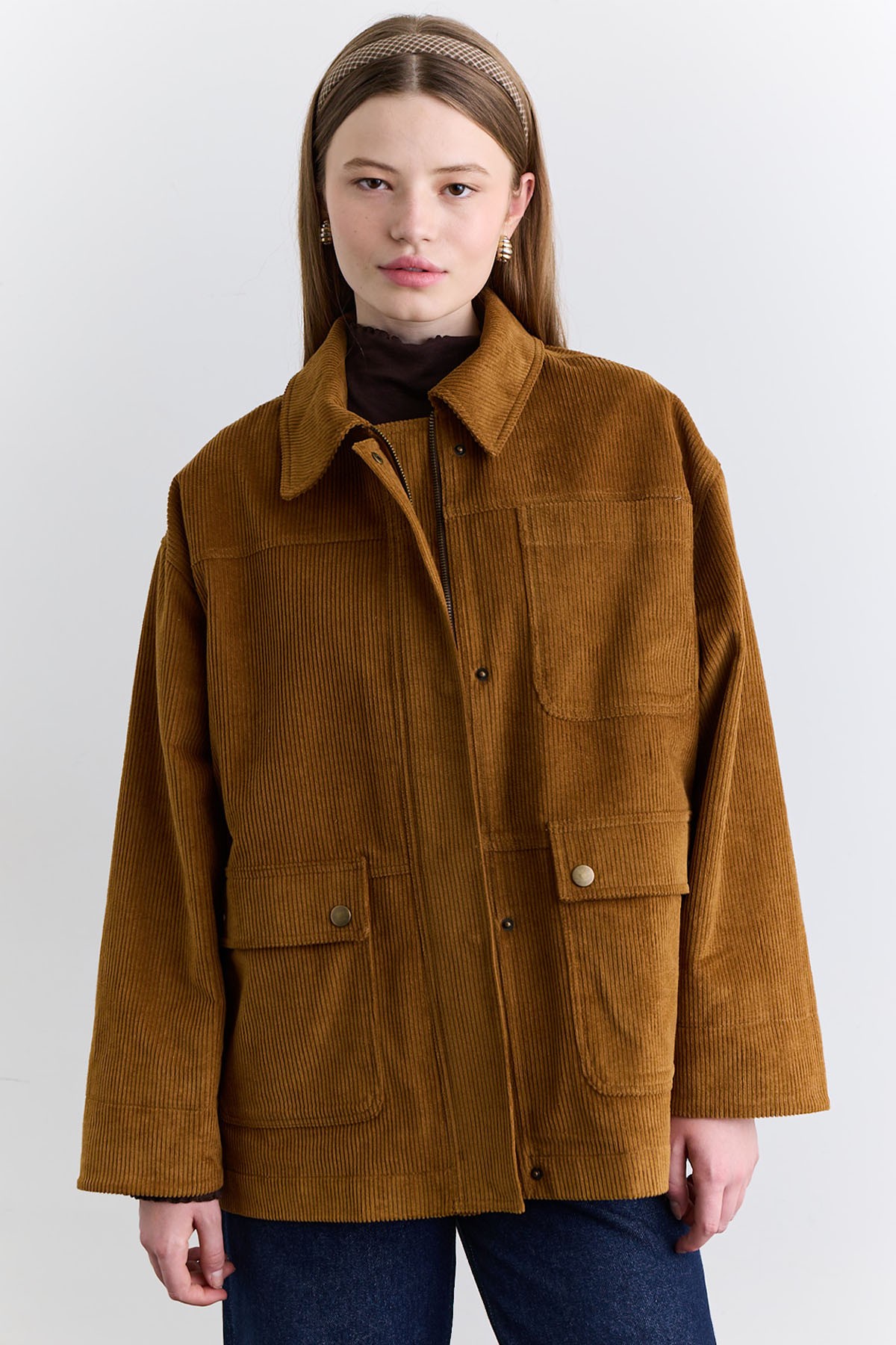 KADİFE WORKER CEKET KİREMİT