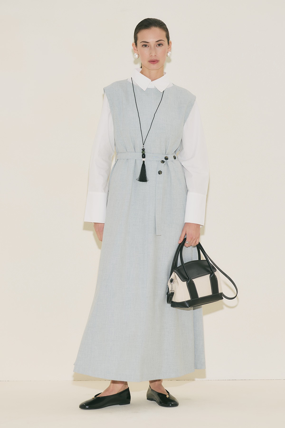 PREMIUM KEMER DETAYLI ELBİSE MAVİ - 1