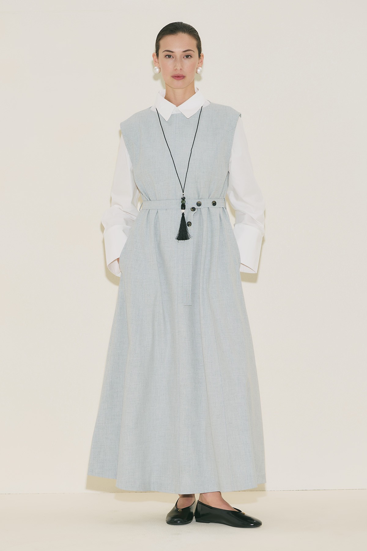 PREMIUM KEMER DETAYLI ELBİSE MAVİ - 2