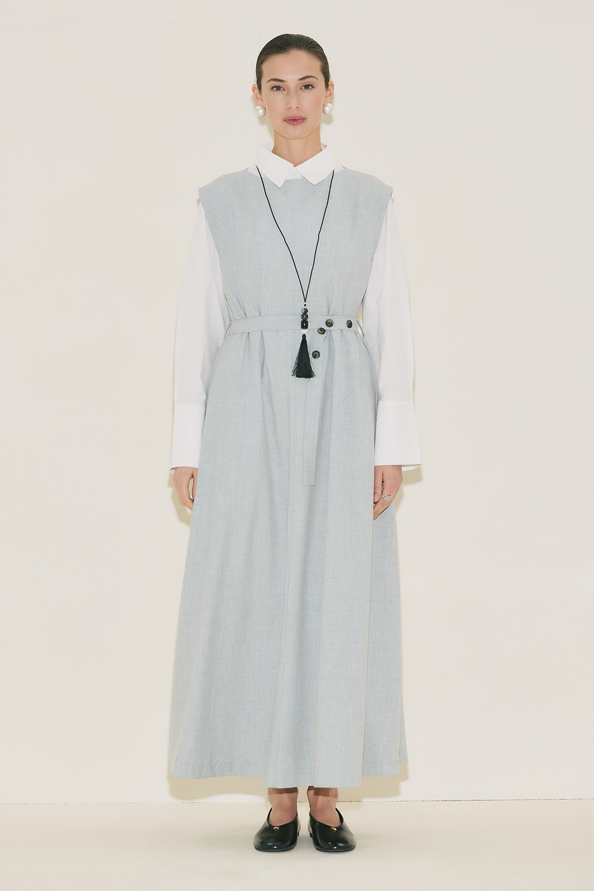 PREMIUM KEMER DETAYLI ELBİSE MAVİ - 4