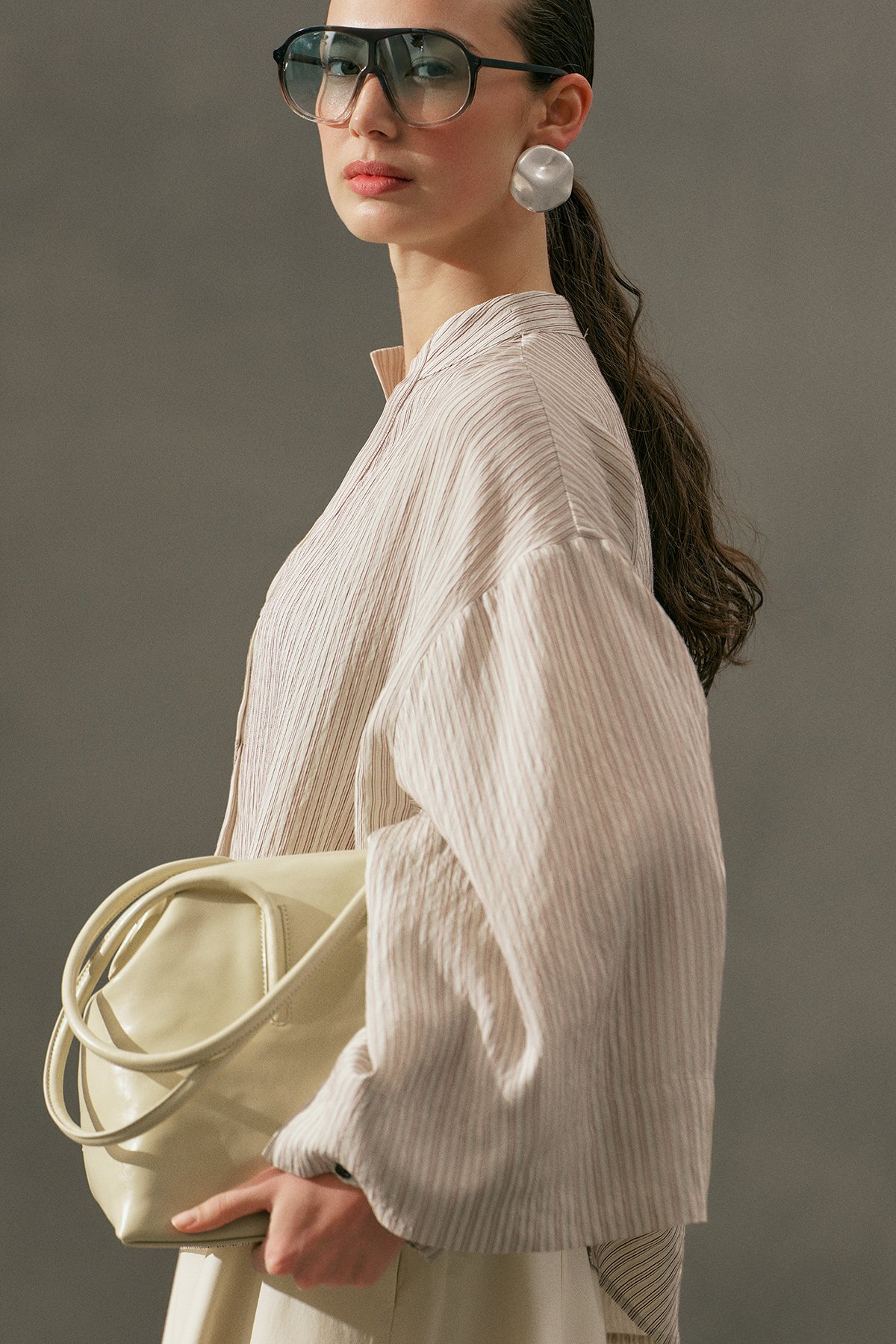 KİMONO KOL BLUZ KAHVERENGİ ÇİZGİLİ