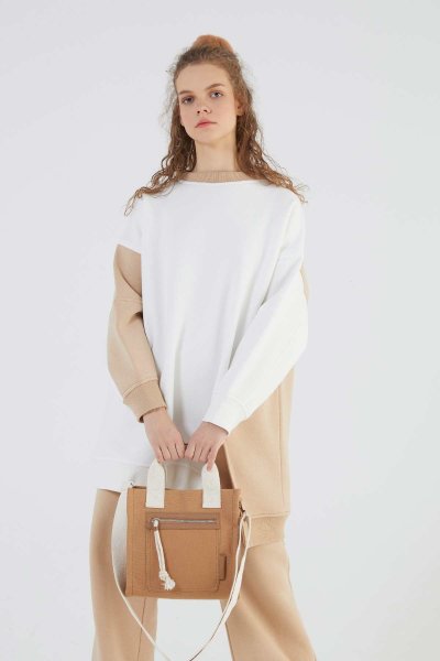 LEATHER DETAILED TOTE BAG CAMEL 