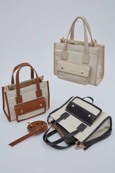 KAPAKLI KANVAS ÇANTA BEJ 