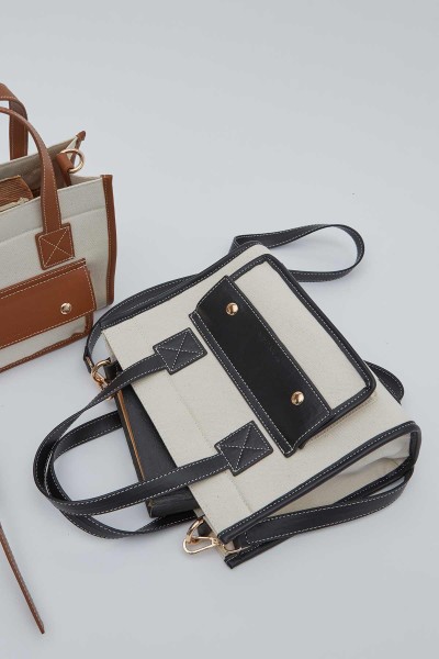 KAPAKLI KANVAS ÇANTA SİYAH 