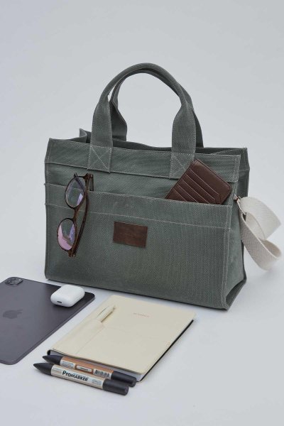 MEDIUM CANVAS BAG WITH WASHING EFFECT KHAKI 