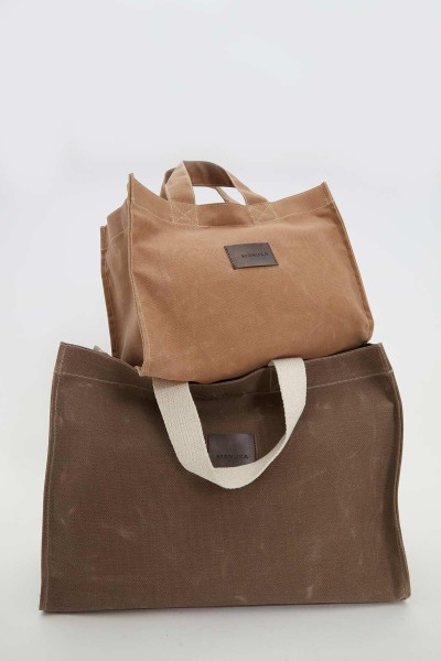 SMALL CANVAS BAG WITH WASHING EFFECT CAMEL 