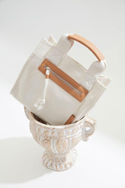 LEATHER DETAILED TOTE BAG BEIGE 