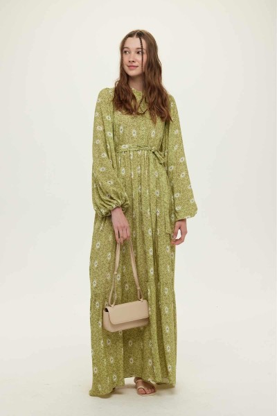VISCOSE BALLOON SLEEVE DRESS GREEN 