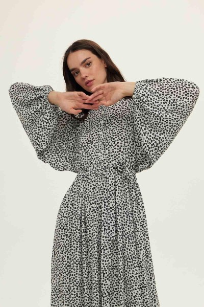 VISCOSE BALLOON SLEEVE DRESS ECRU 