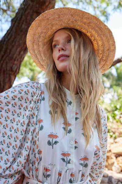 VISCOSE BALLOON SLEEVE DRESS PEACH 