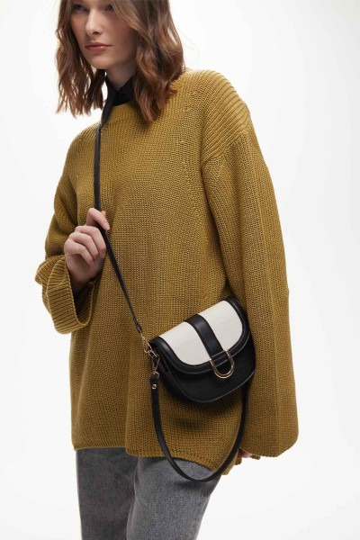 KANVAS DETAYLI TOKALI ÇANTA SİYAH 