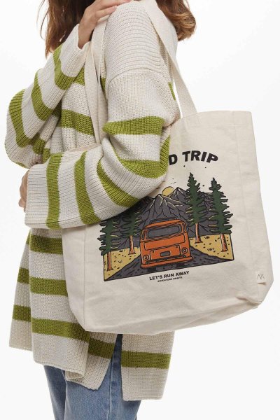 BASKILI KÖRÜKLÜ BEZ ÇANTA ROAD 