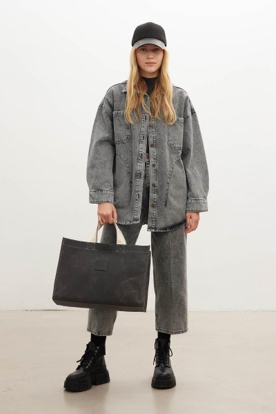 YIKAMA EFEKTLİ LARGE KANVAS ÇANTA SİYAH 