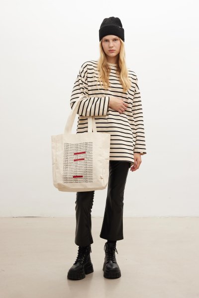 BASKILI KÖRÜKLÜ BEZ ÇANTA CAMPUS 