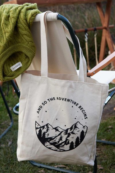 BASKILI KÖRÜKLÜ BEZ ÇANTA BEGINS 