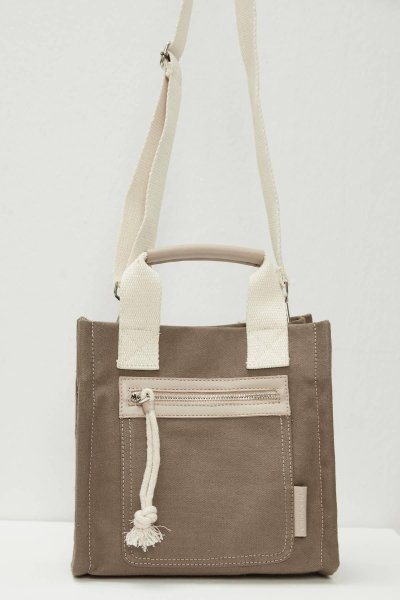 LEATHER DETAILED TOTE BAG BROWN 