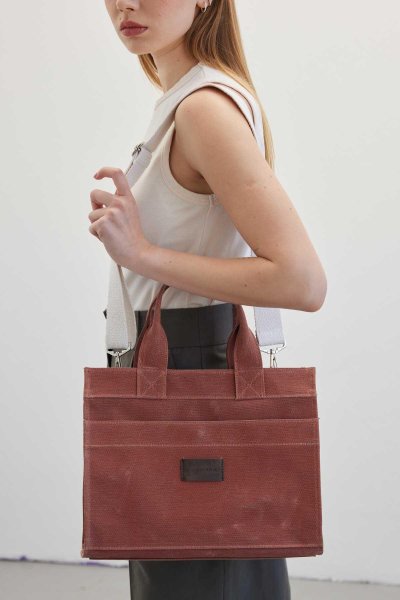 WASHING EFFECT MEDIUM CANVAS BAG ORANGE 