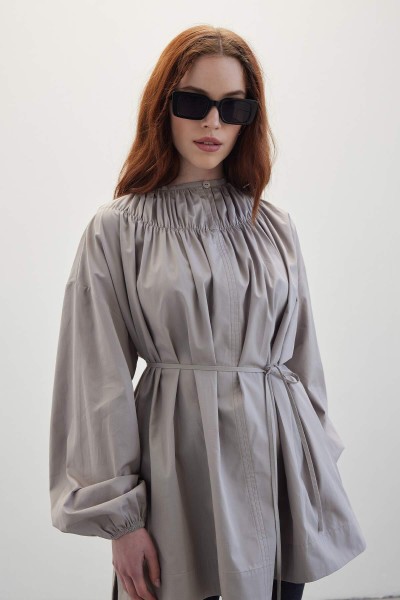 YAKASI BÜZGÜLÜ TUNİK GRİ 