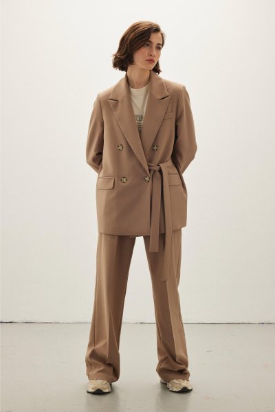 DOUBLE PLEATED PALAZZO TROUSERS CAMEL 