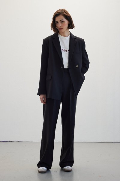 DOUBLE PLEATED PALAZZO TROUSERS BLACK 