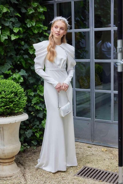 SHOULDER DRAPE DETAILED EVENING DRESS ECRU 