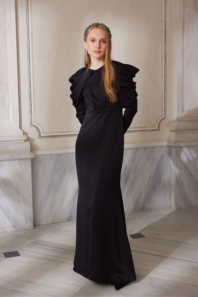 SHOULDER DRAPE DETAILED EVENING DRESS BLACK 