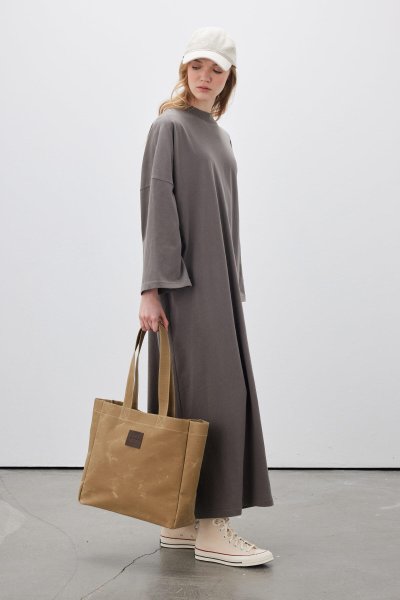 OVERSIZED LONG COMFORTABLE DRESS ANTHRACITE 