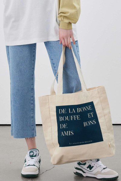 BASKILI KÖRÜKLÜ BEZ ÇANTA DE LA BONNE 