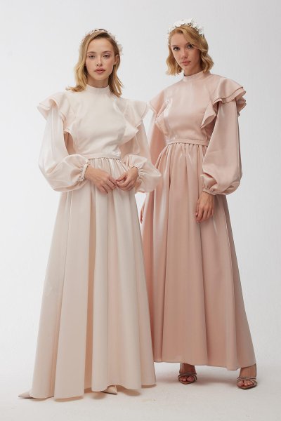 IŞILTILI GRACE ABİYE ELBİSE PUDRA 