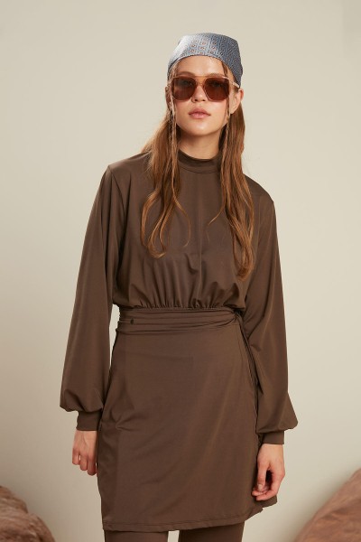 UZUN BALON KOLLU MAYO KAHVERENGİ 