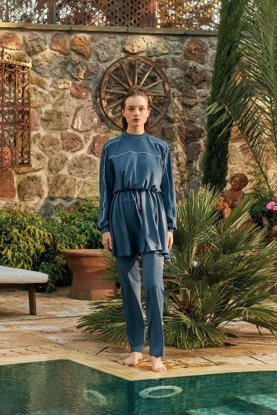 STRAIGHT LEG HIJAB SWIMSUIT PANTS NAVY BLUE 