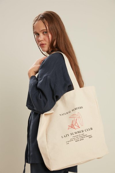 BASKILI KÖRÜKLÜ BEZ ÇANTA LAZY SUMMER 