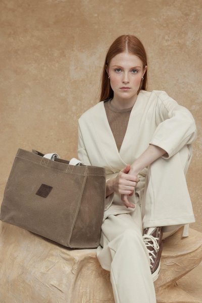 YIKAMA EFEKTLİ LARGE KANVAS ÇANTA KAHVE 