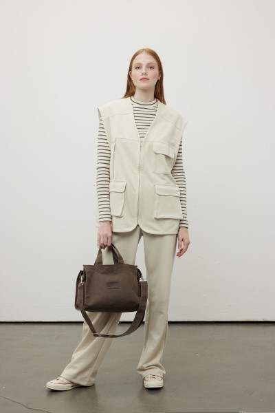 SMALL CANVAS BAG WITH WASHING EFFECT COFFEE 