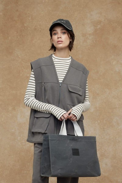 YIKAMA EFEKTLİ LARGE KANVAS ÇANTA ANTRASİT 