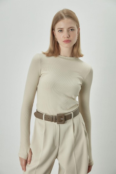 PARMAK GEÇİRMELİ RİBANALI BODY BEJ 