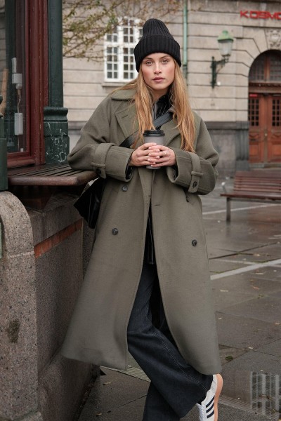 DANISH CACHET DOUBLE BREAKED COAT ASHY KHAKI 
