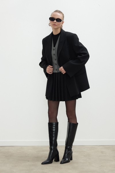 OVERSIZED DOUBLE-BREASTED BLAZER JACKET BLACK 