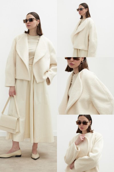 JACQUELINE SHORT CACHET COAT ECRU 